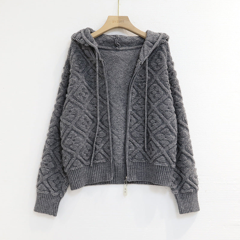 3D Jacquard Zipper Hooded Sweater 1025090209