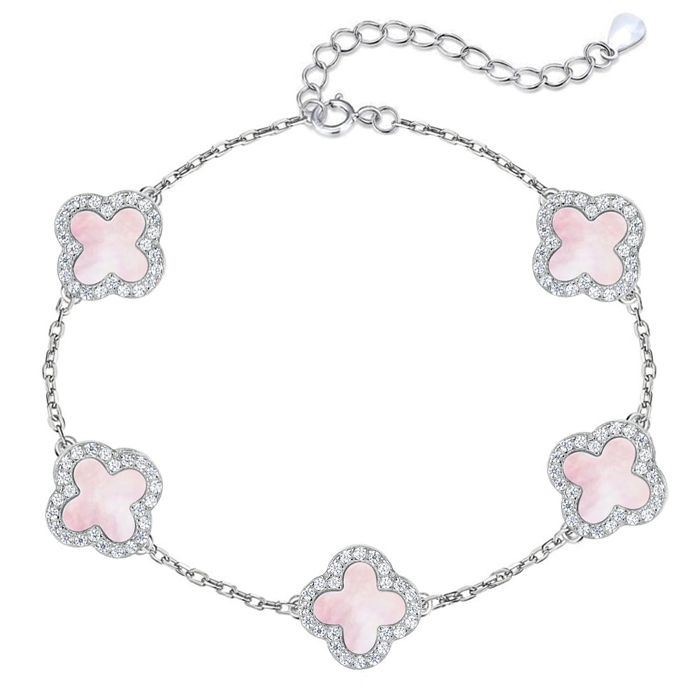 CELIA BABY PINK CLOVER BRACELET (SILVER)