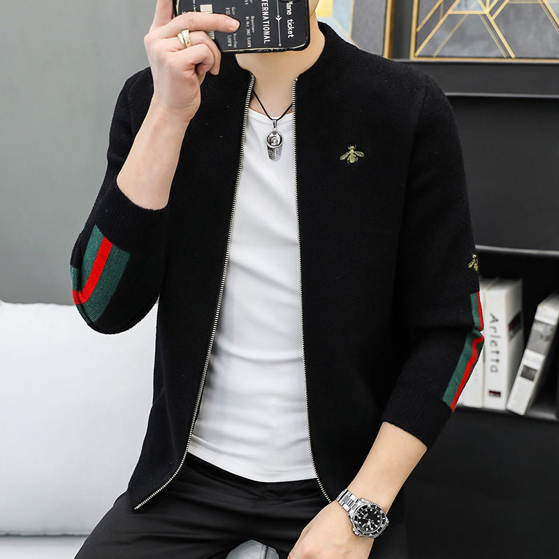 Men's Knitted Sweater Cardigan Stand Collar Little Bee Coat XC0823091105