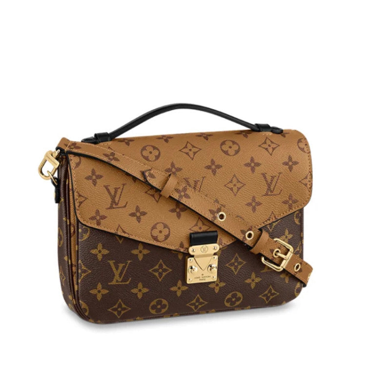 Handmade Leather Handbag Monogram Pochette Metis in Brown