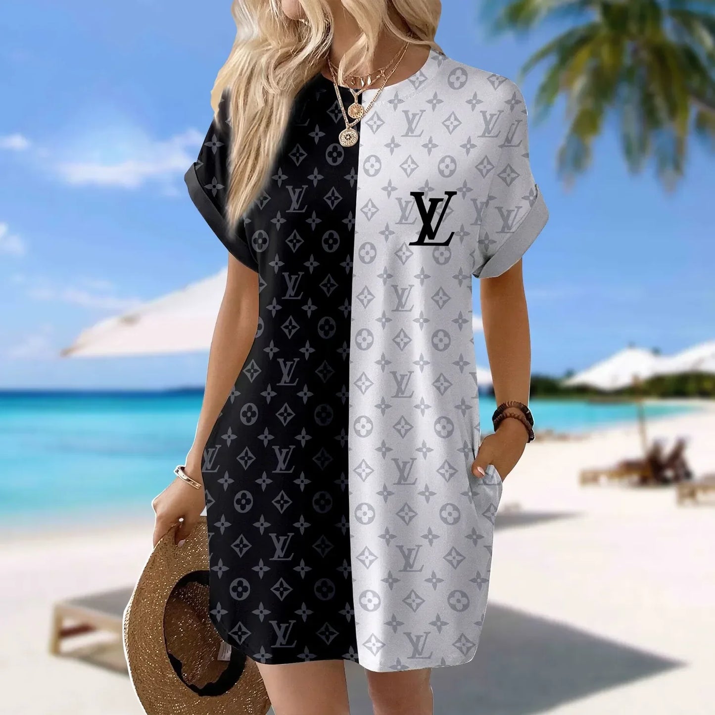 Premium Short Sleeve Pocket Dress 3D1025030422