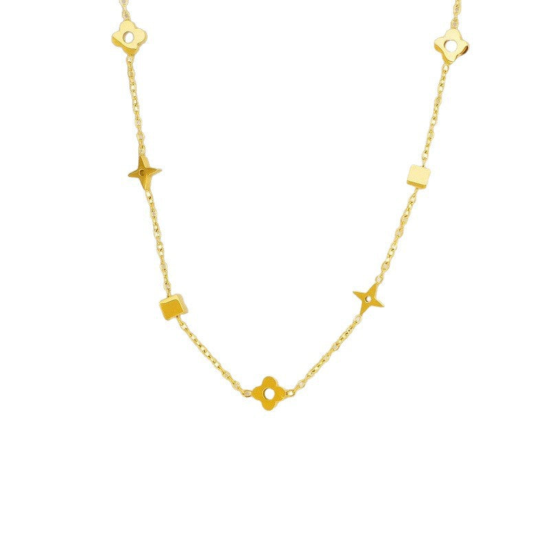 Geometric small square flower titanium steel necklace 2025081307