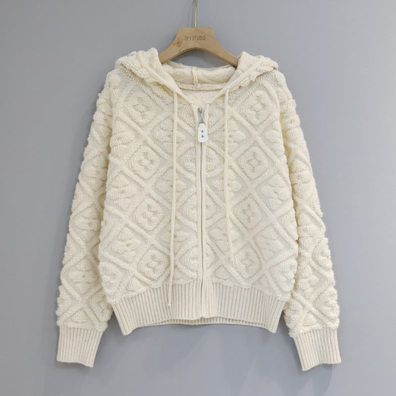 3D Jacquard Zipper Hooded Sweater 1025090209
