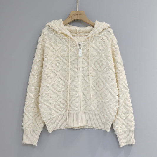 3D Jacquard Zipper Hooded Sweater 1025090209