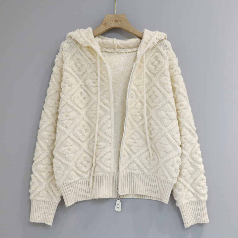 3D Jacquard Zipper Hooded Sweater 1025090209