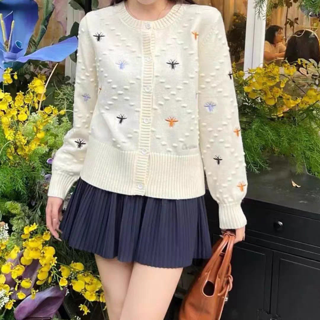 Colorful Bee Embroidered Knit Cardigan 1025090210