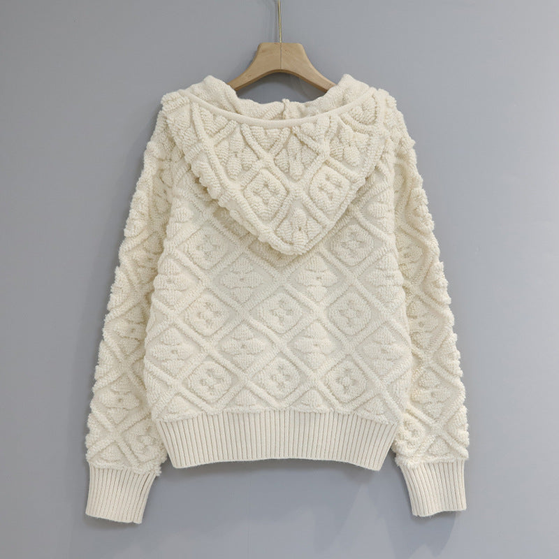 3D Jacquard Zipper Hooded Sweater 1025090209