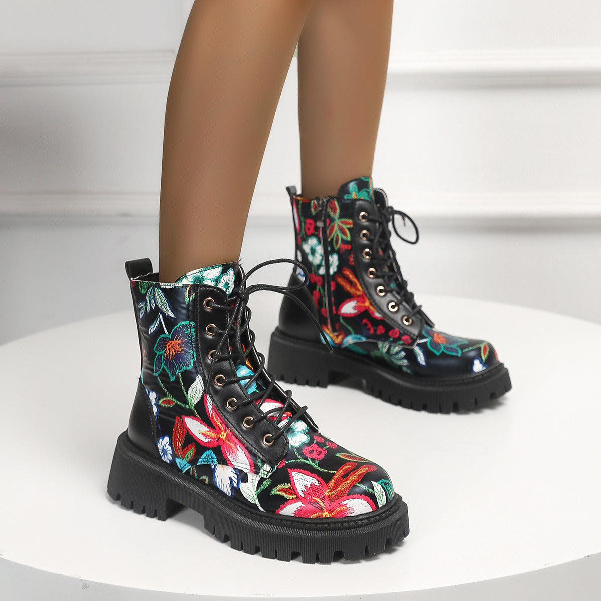 Printed High-Top Casual Lace-Up Round-Toe Women's Boots 1025090101