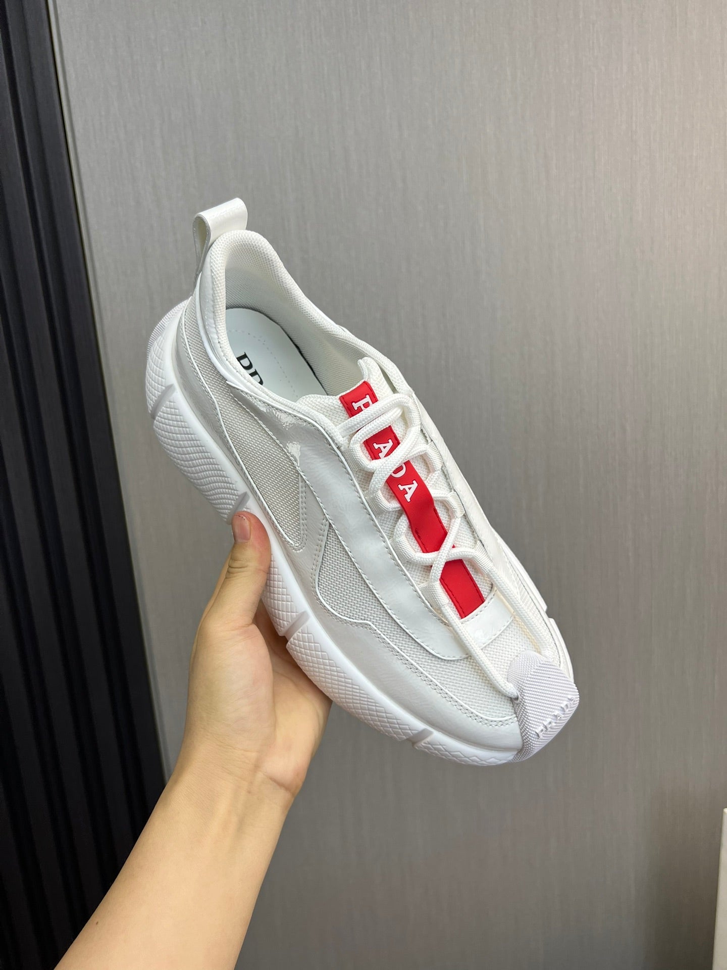 PR patent leather and mesh lace-up sneakers 0724111901