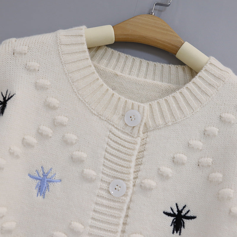 Colorful Bee Embroidered Knit Cardigan 1025090210