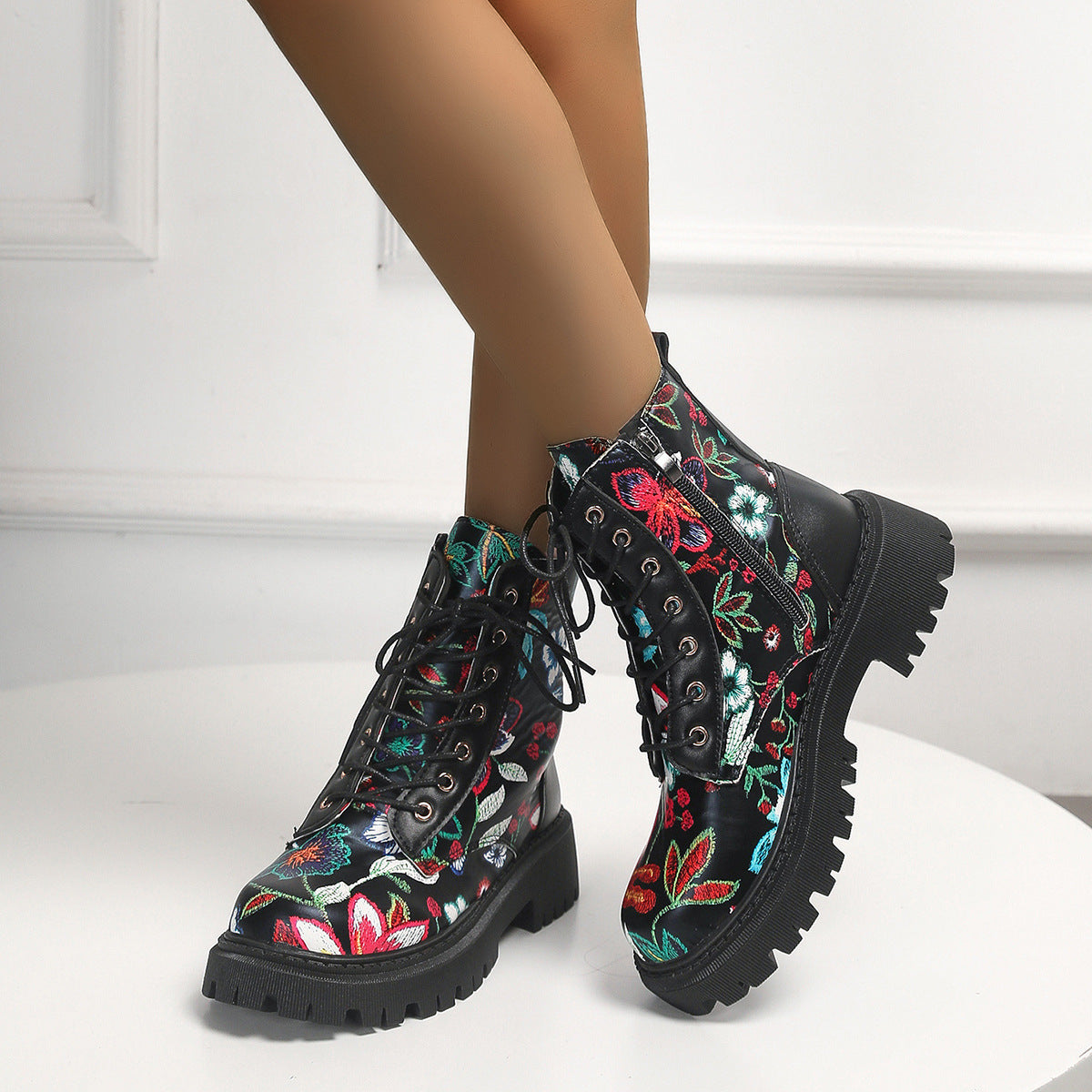 Printed High-Top Casual Lace-Up Round-Toe Women's Boots 1025090101