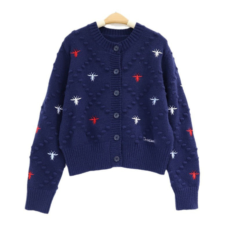 Colorful Bee Embroidered Knit Cardigan 1025090210