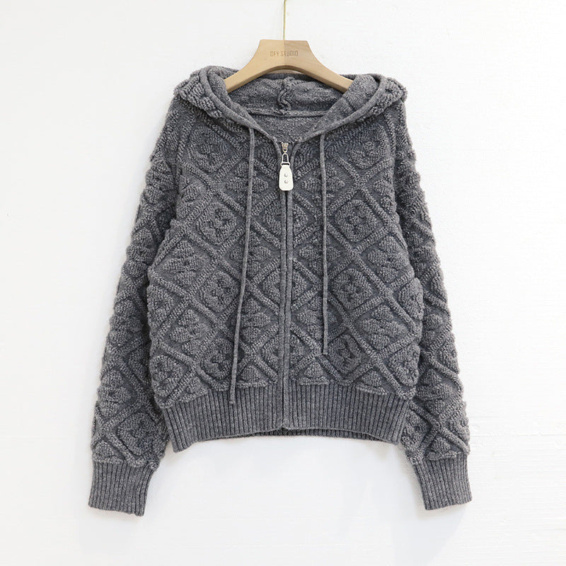3D Jacquard Zipper Hooded Sweater 1025090209