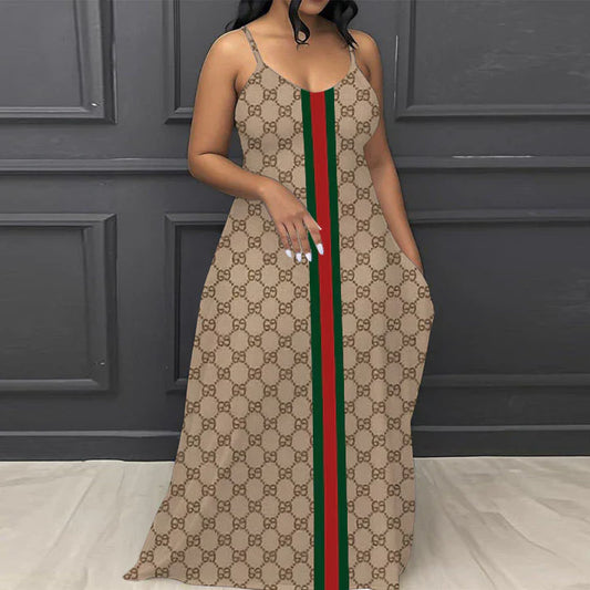 Classic Print V-Neck Pocket Cami Dress 3D1025063023