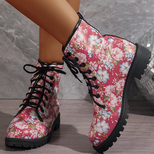New Front-Tie Print Oversized Martin Boots 1025090109
