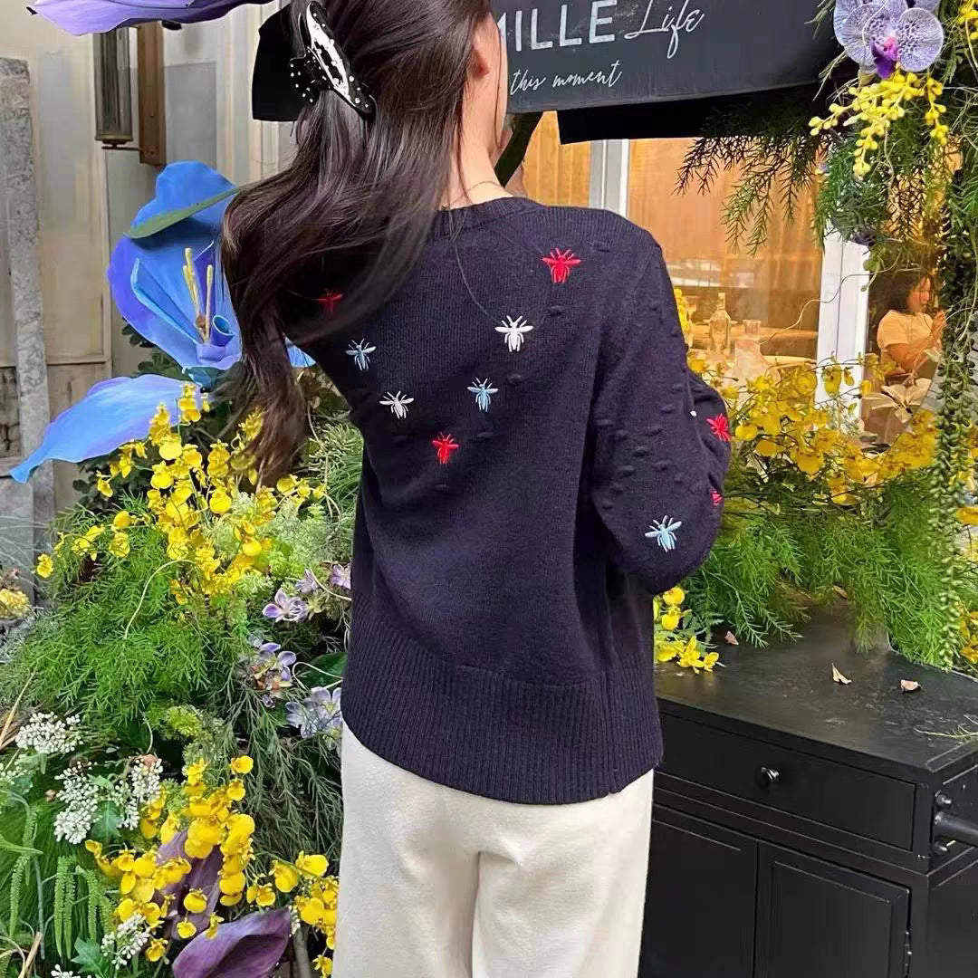 Colorful Bee Embroidered Knit Cardigan 1025090210