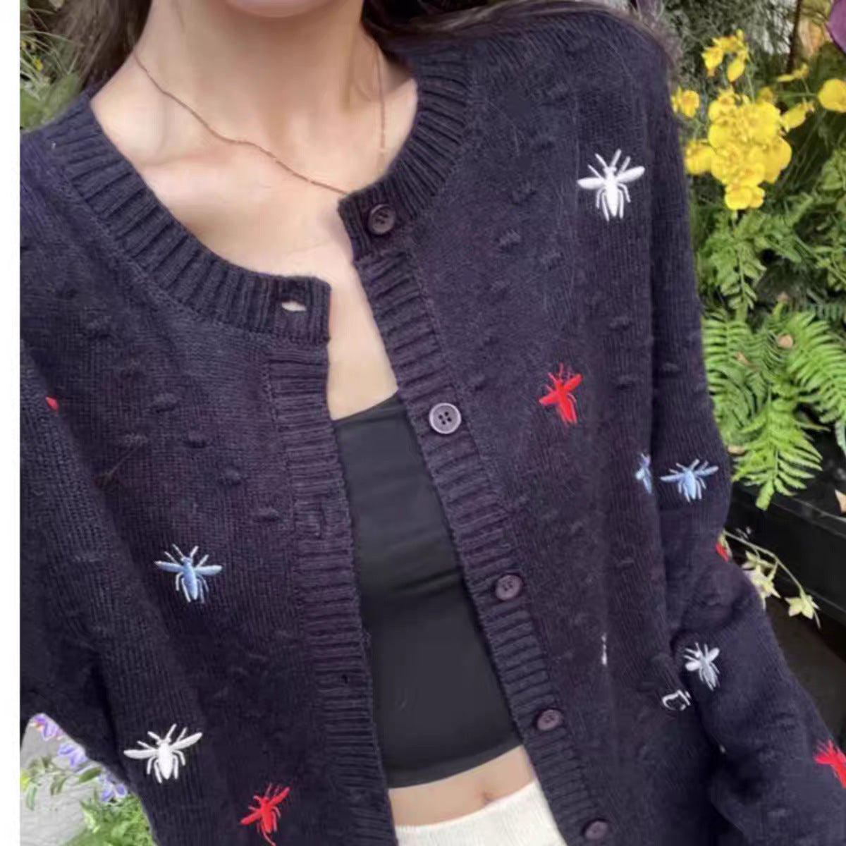 Colorful Bee Embroidered Knit Cardigan 1025090210
