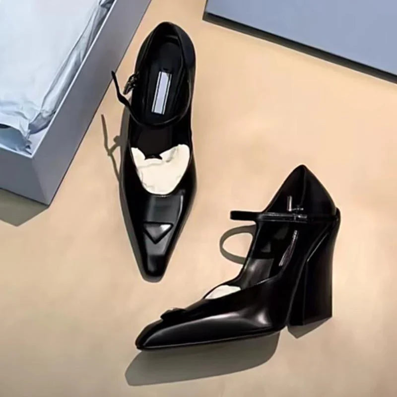 New Retro Shallow Mouth Pointed Mary Jane Single Shoes 1023122808