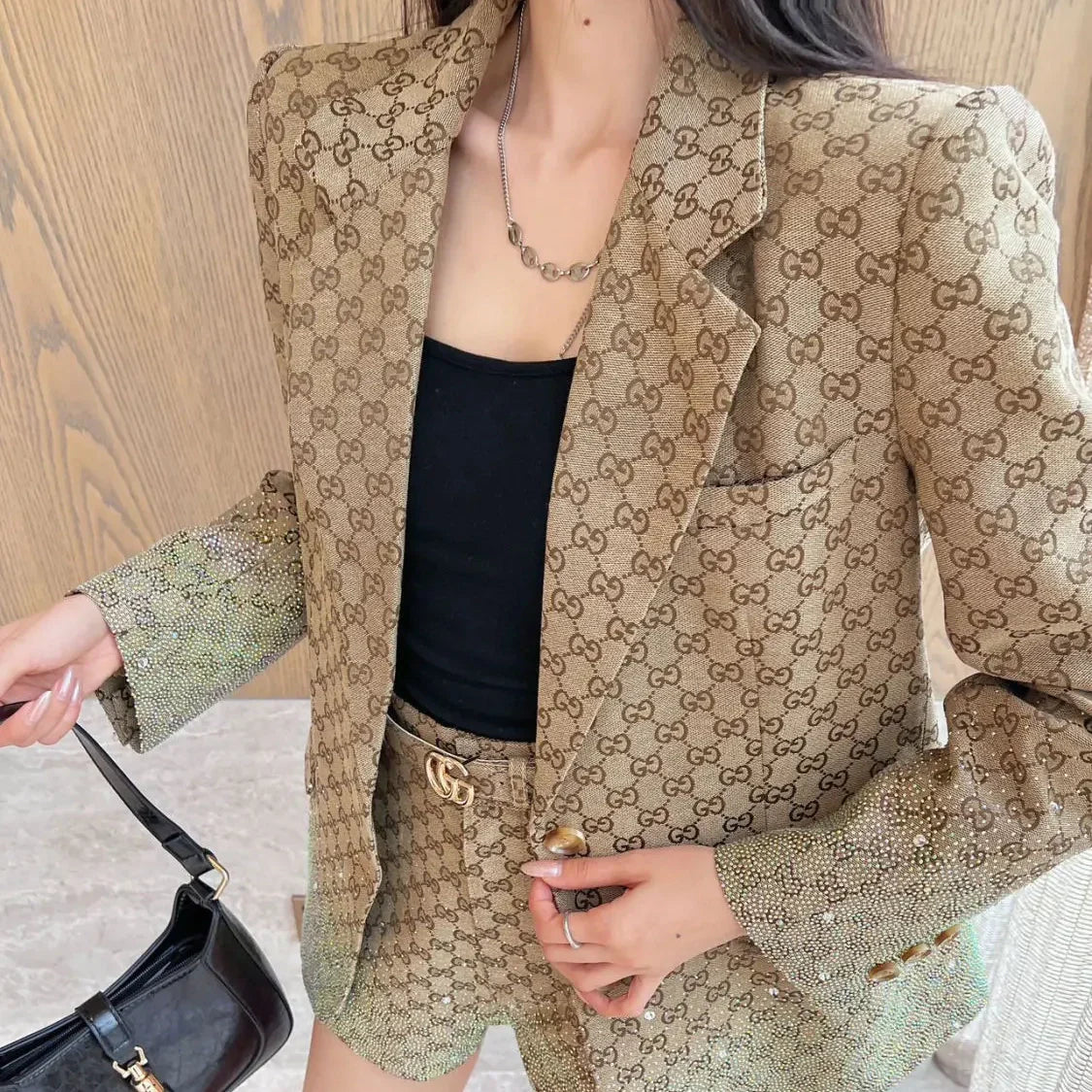 New jacquard rhinestone suit shorts set 1025031420