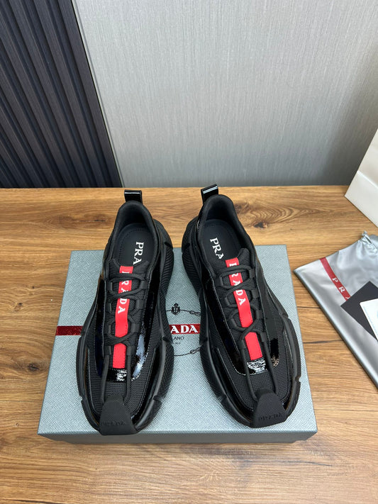 PR patent leather and mesh lace-up sneakers 0724111901