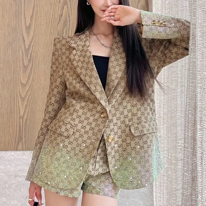 New jacquard rhinestone suit shorts set 1025031420