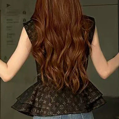 L New Sleeveless Aged Denim Top 1025061711