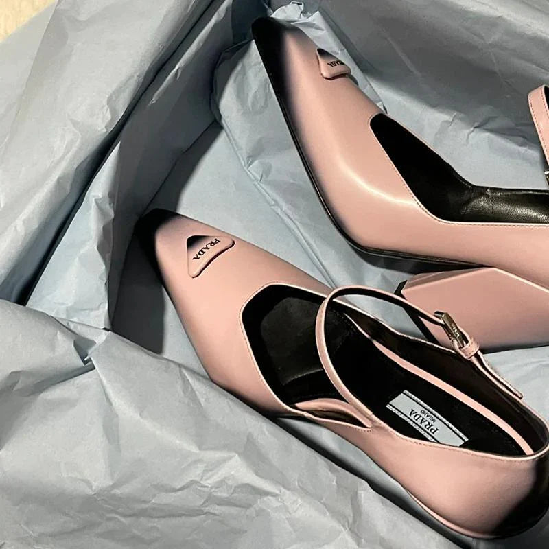 New Retro Shallow Mouth Pointed Mary Jane Single Shoes 1023122808