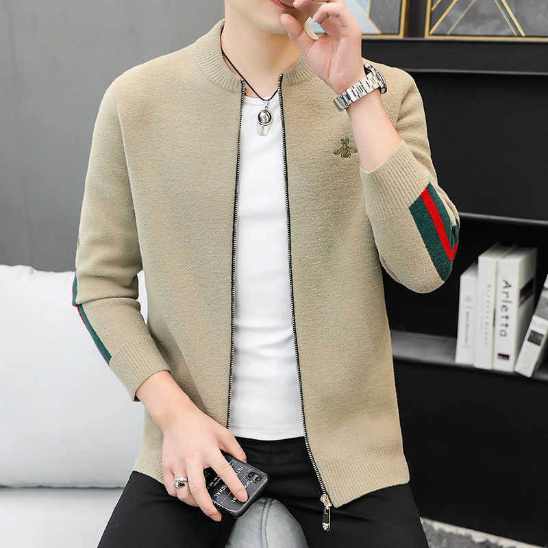 Men's Knitted Sweater Cardigan Stand Collar Little Bee Coat XC0823091105