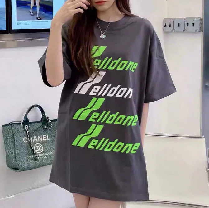 Unisex WELL Colour Block Letter Loose T-Shirt 1025042305