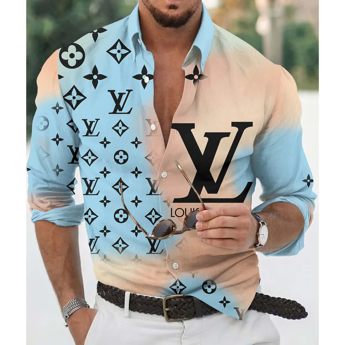 Men's fashion printed long sleeved shirt 1024042430