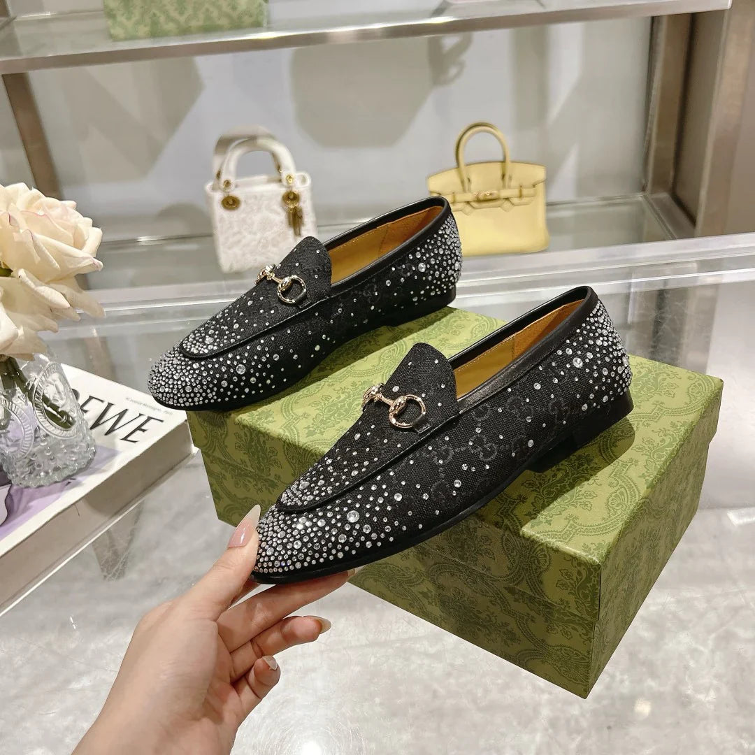 Women's New Rhinestone Horsebit Buckle Loafers 1025011710