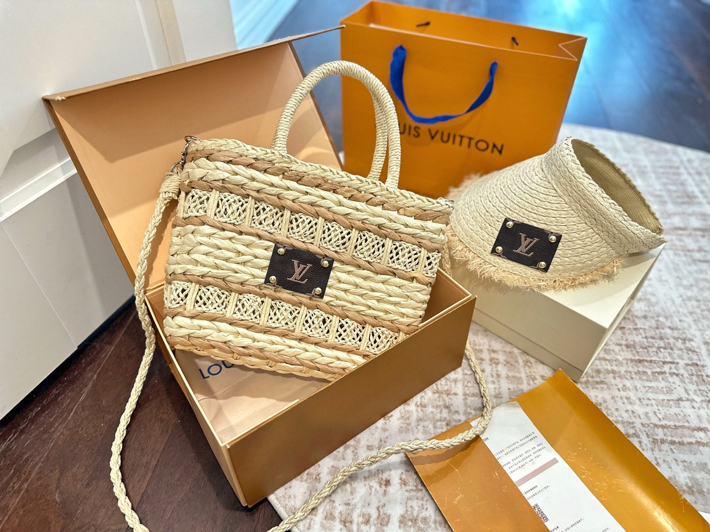 Lvv straw bag hat 2-piece set 0725070702