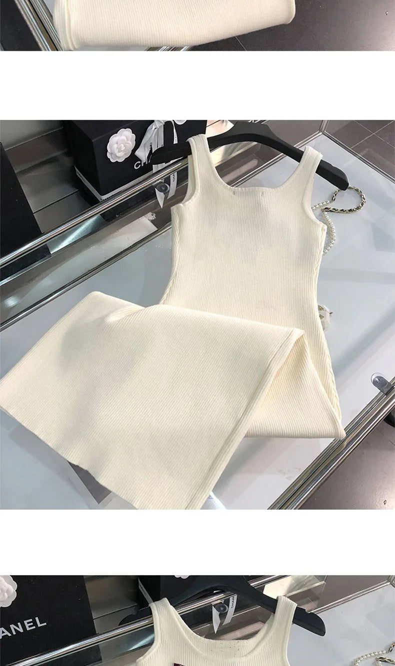 New Fashion All-match Ice Silk Knitted Sling Dress 1024040306