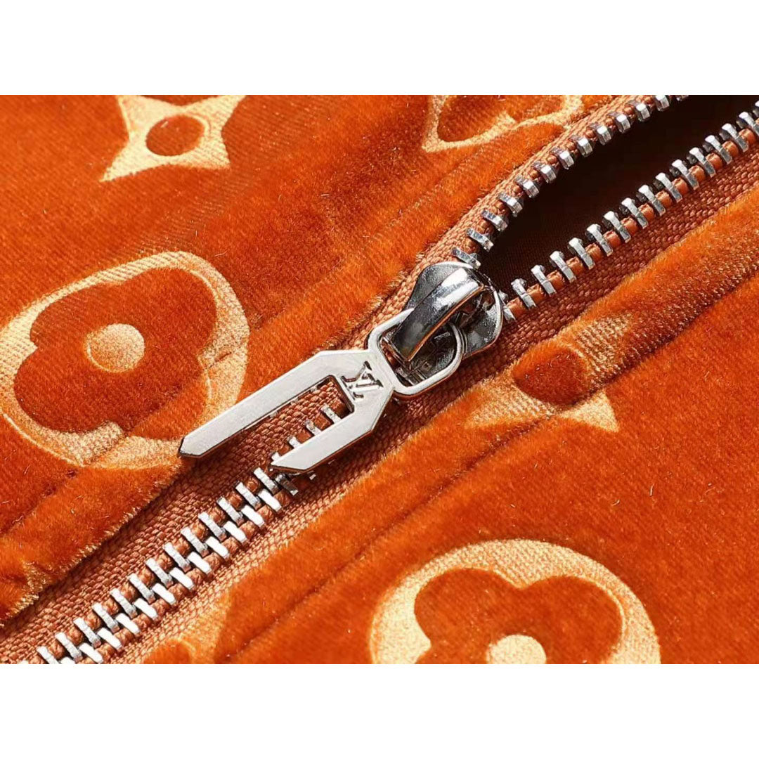 V Orange Embroidered Velvet Suit LXYMC23021503