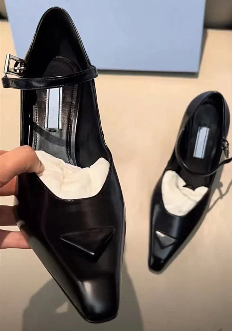 New Retro Shallow Mouth Pointed Mary Jane Single Shoes 1023122808