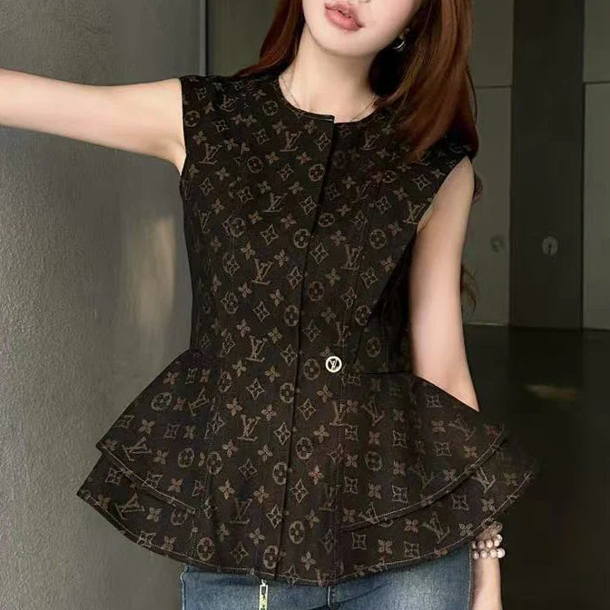 L New Sleeveless Aged Denim Top 1025061711