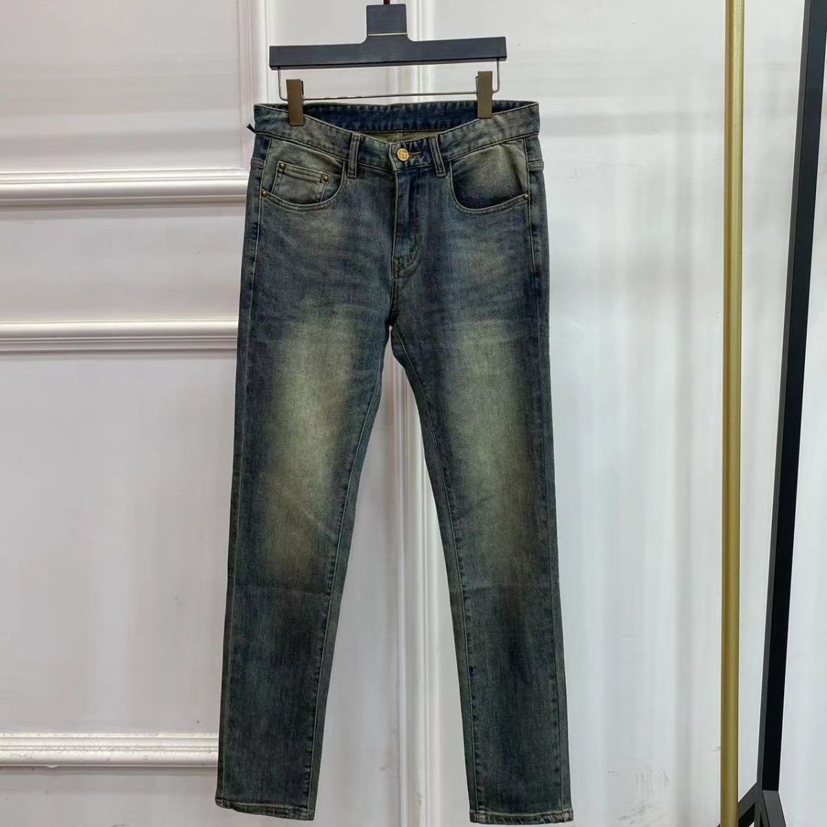 Simple Washed Stretch Pants Slim Fit Jeans