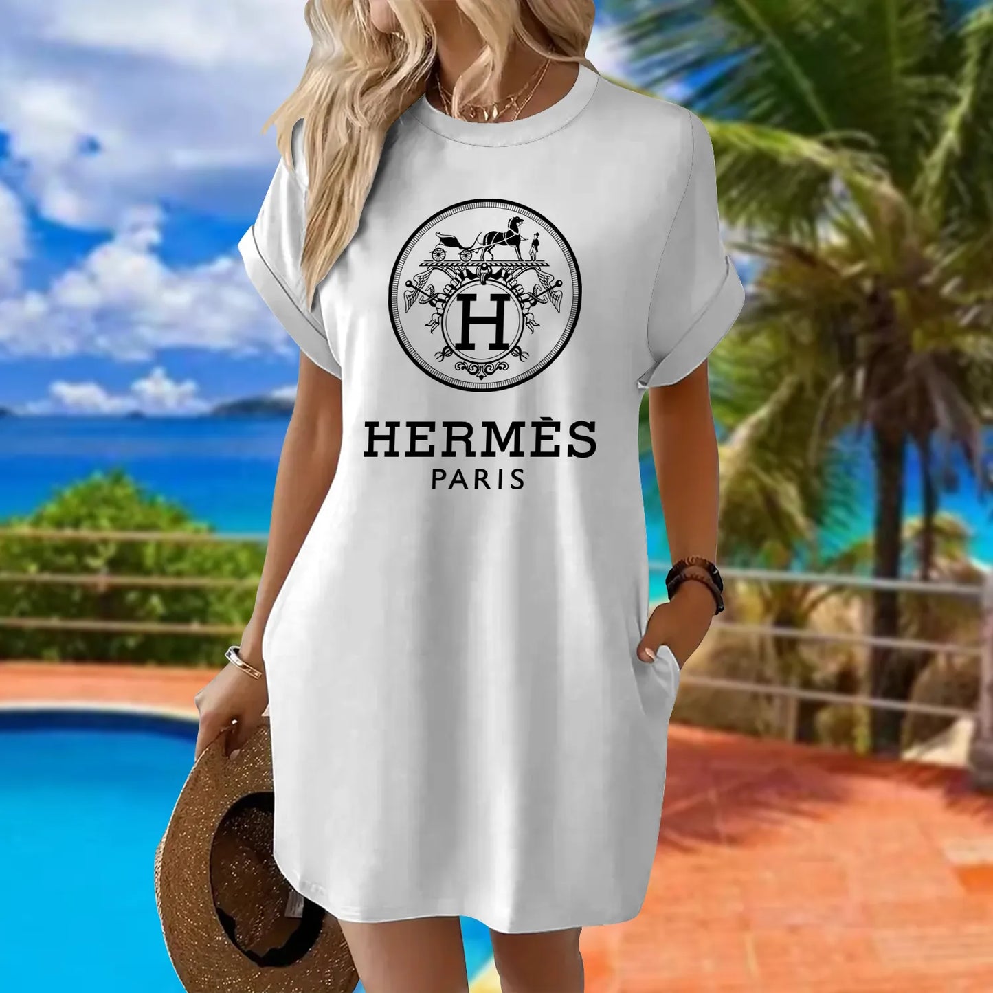 Premium Short Sleeve Pocket Dress 3D1025030420