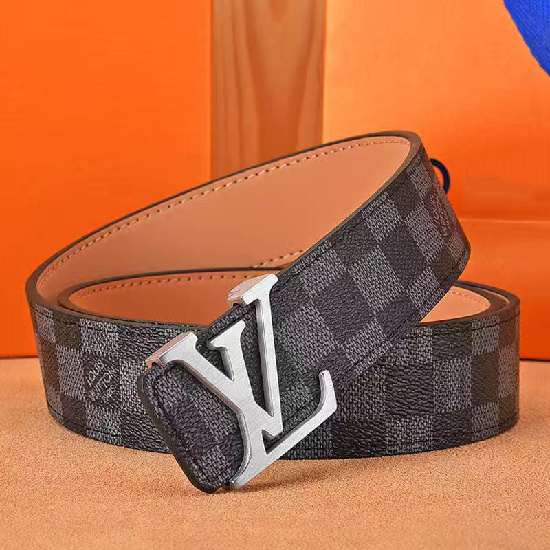 Men's belt high-grade letter leather business belt trend all-match strong and durable middle-aged and young casual pants belt