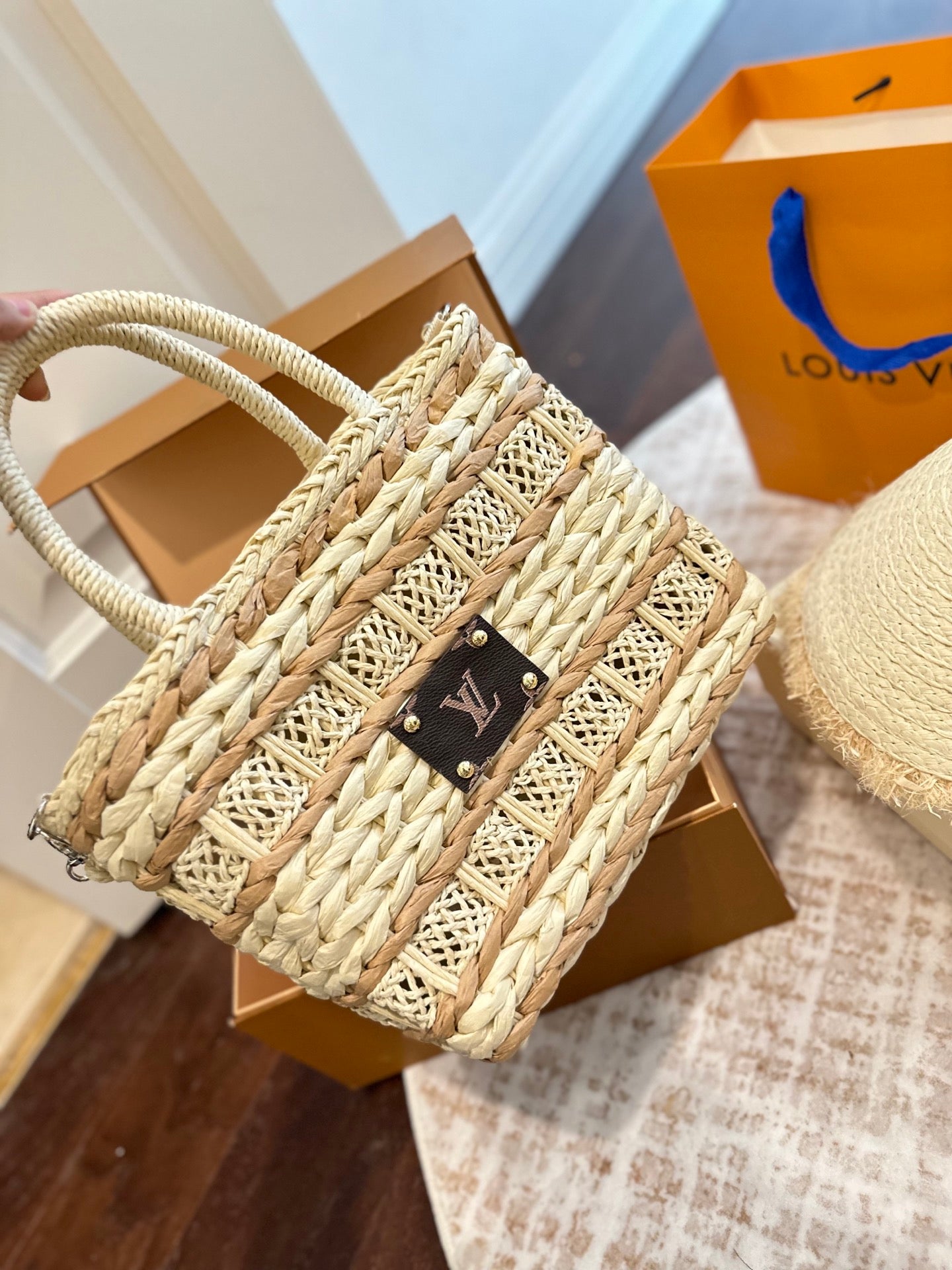 Lvv straw bag hat 2-piece set 0725070702