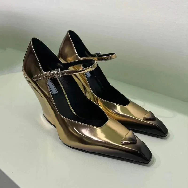 New Retro Shallow Mouth Pointed Mary Jane Single Shoes 1023122808