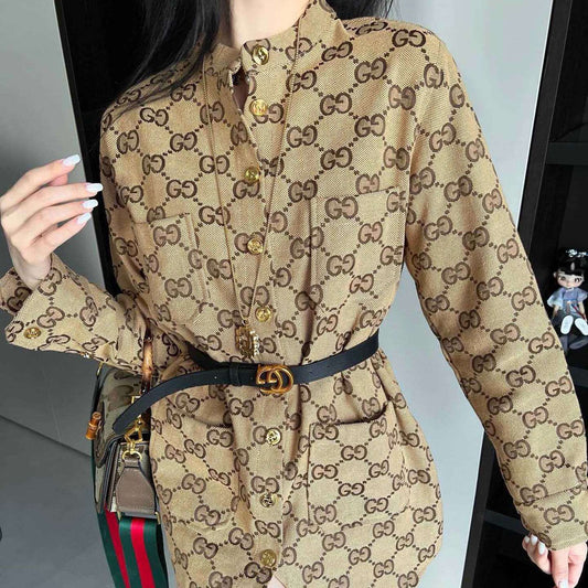 women's new jacquard denim shirt slit jacket