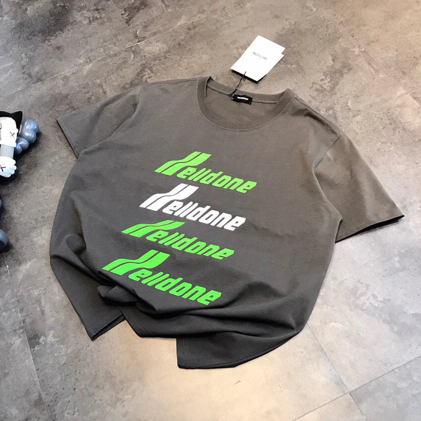 Unisex WELL Colour Block Letter Loose T-Shirt 1025042305