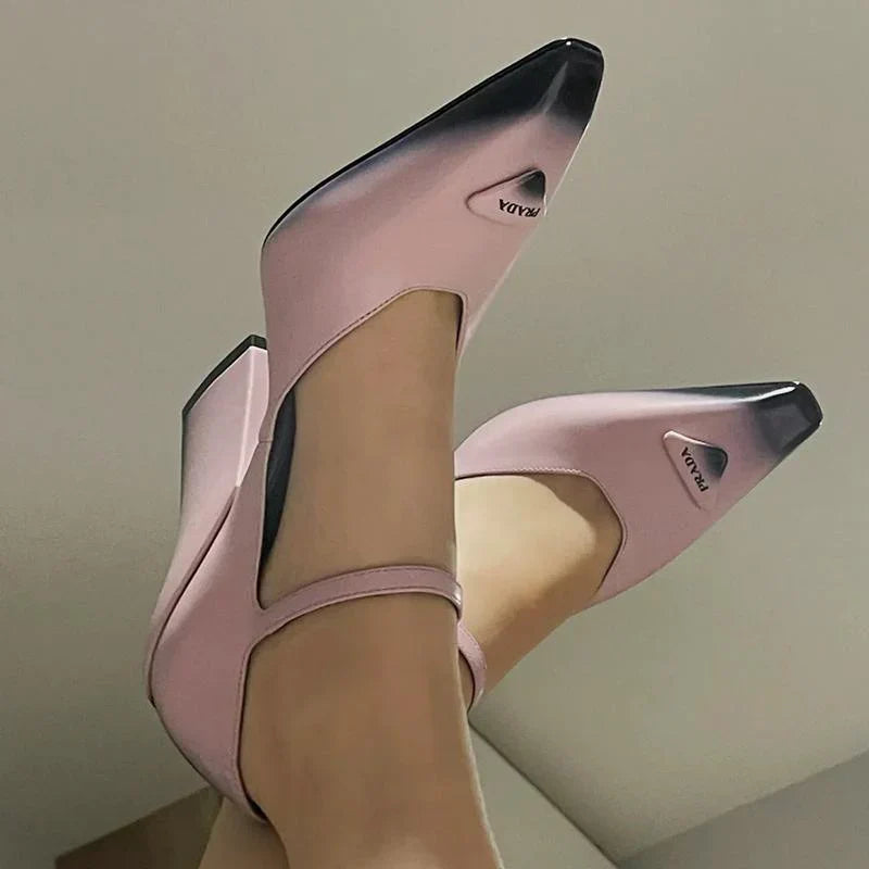 New Retro Shallow Mouth Pointed Mary Jane Single Shoes 1023122808