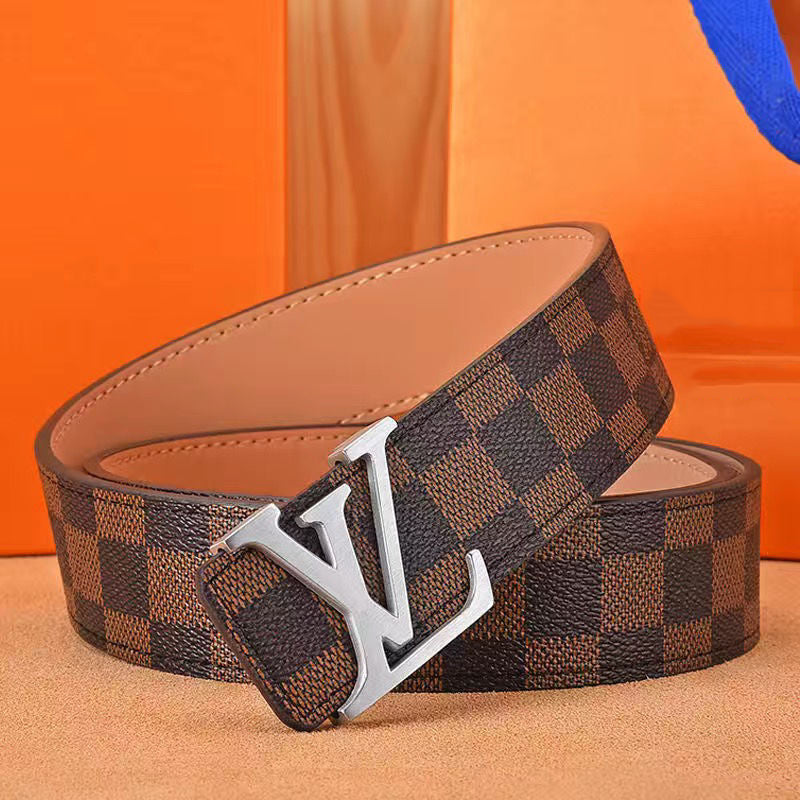 Men's belt high-grade letter leather business belt trend all-match strong and durable middle-aged and young casual pants belt