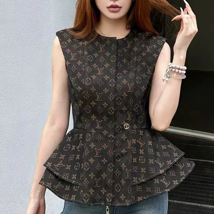 L New Sleeveless Aged Denim Top 1025061711