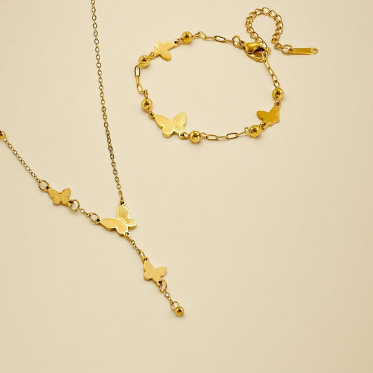 Elegant steel butterfly necklace bracelet 2025081201