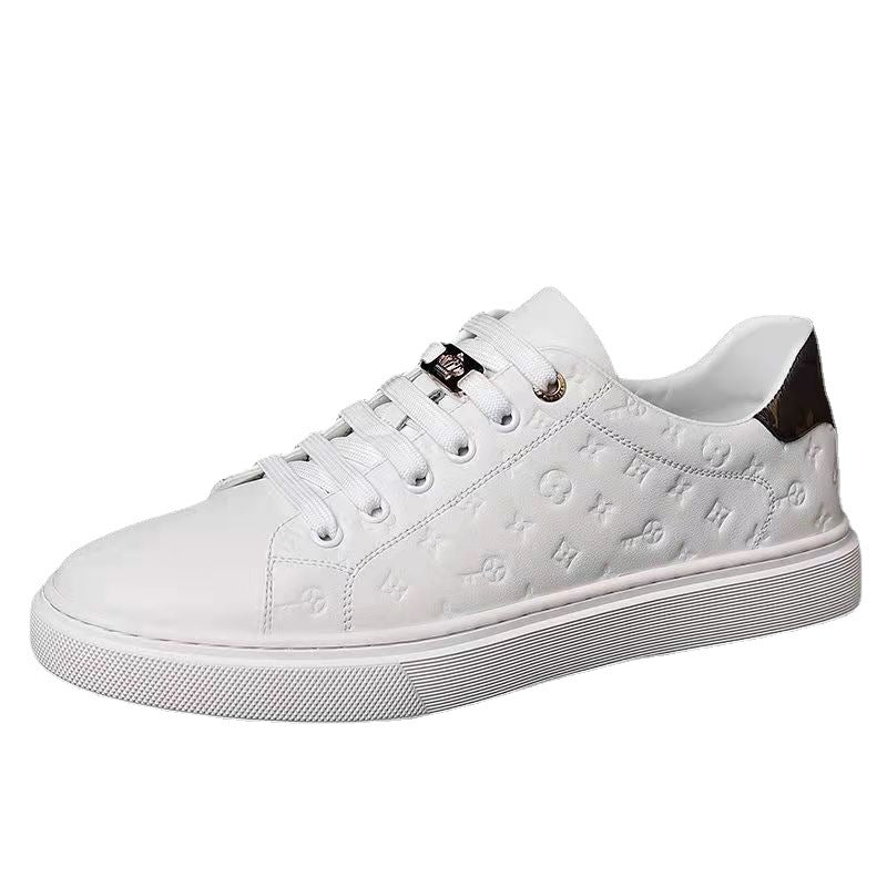 Men's casual sports soft leather white sneakers 2025080706