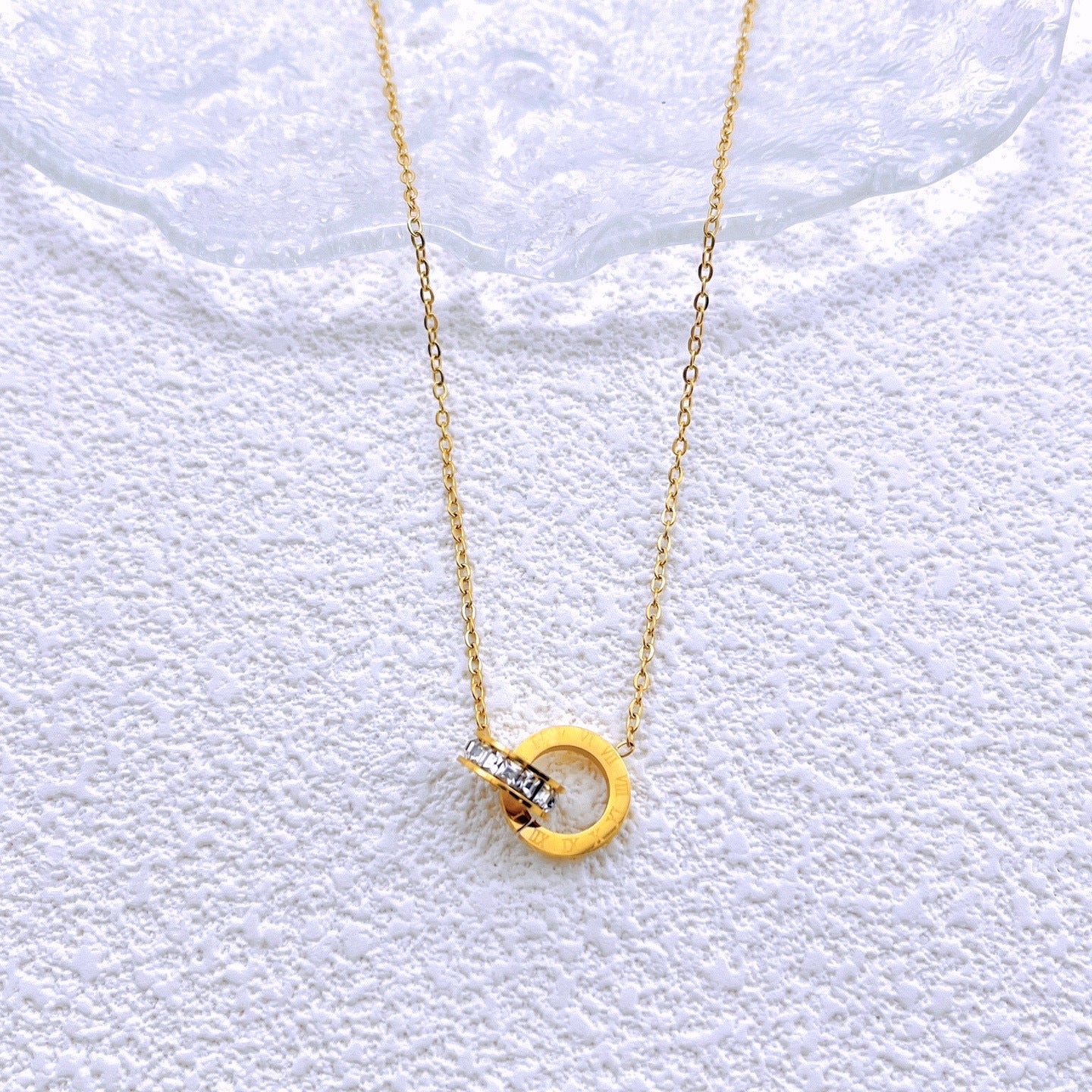 Roman double ring necklace, titanium steel necklace 2025081203