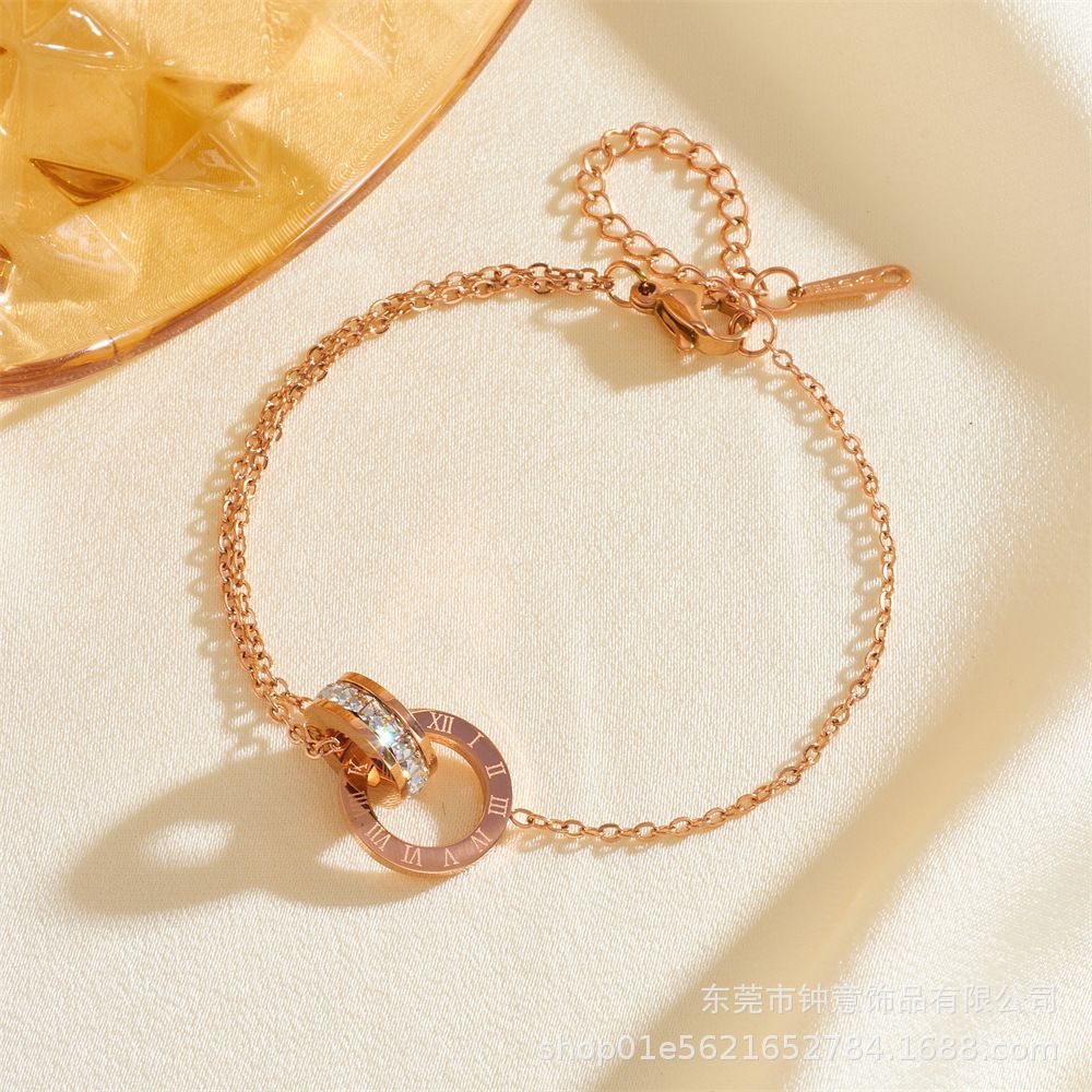 Roman double ring necklace, titanium steel necklace 2025081203